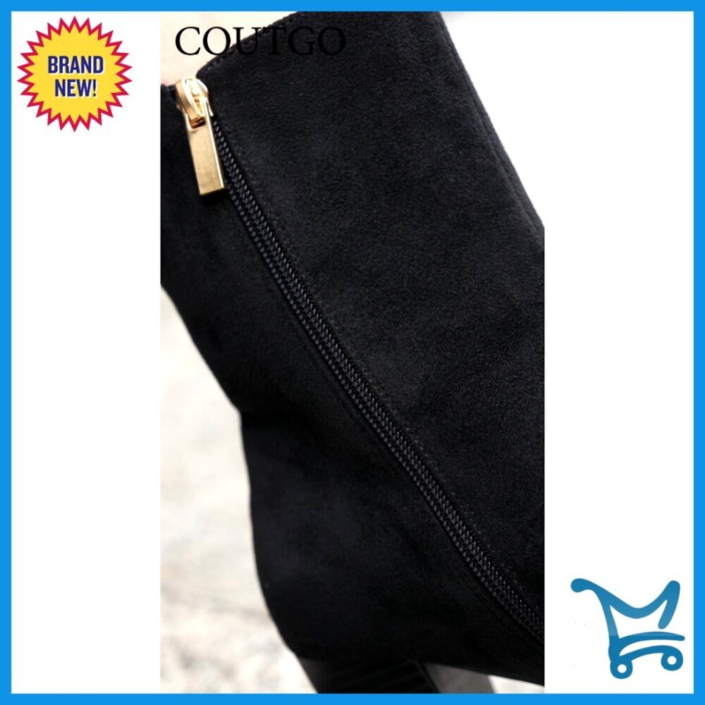 Chunky Block Heel Ankle Boots Square Toe Side Zipper Faux Suede Dress Shoes - Picture 6 of 7